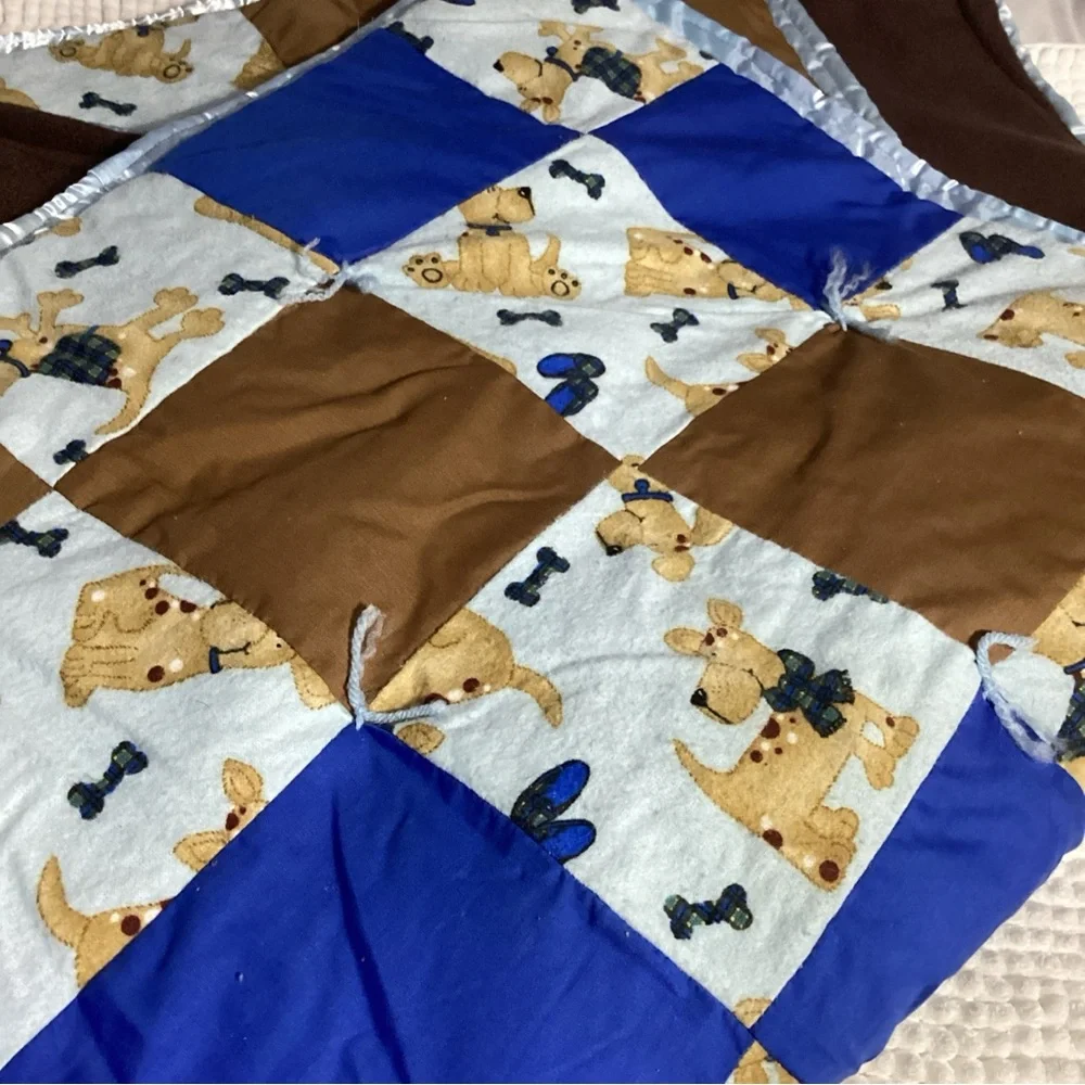Handmade Baby Boy Toddler Large Crib Bed Blanket Heavier Puppy Dog Bones
